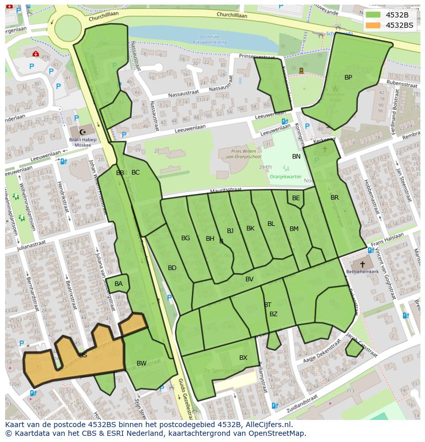 Afbeelding van het postcodegebied 4532 BS op de kaart.