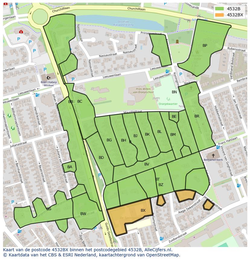Afbeelding van het postcodegebied 4532 BX op de kaart.