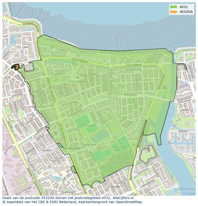 Afbeelding van het postcodegebied 4532 DA op de kaart.