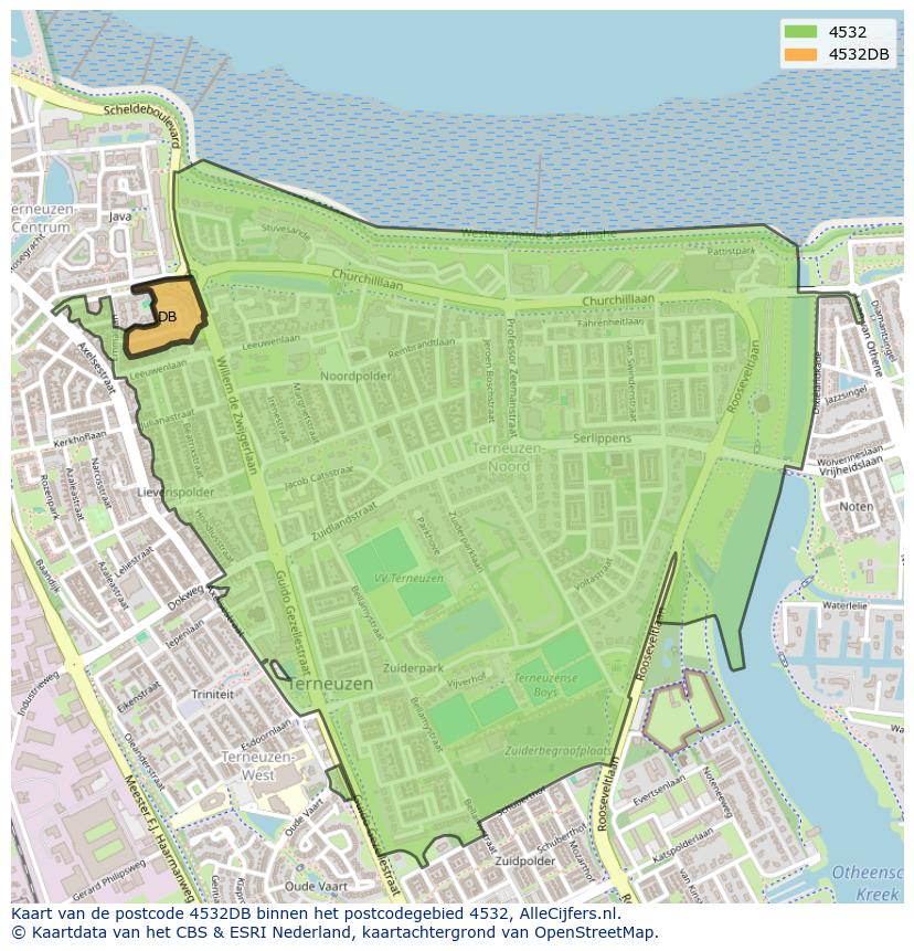 Afbeelding van het postcodegebied 4532 DB op de kaart.