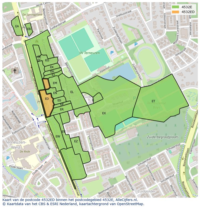 Afbeelding van het postcodegebied 4532 ED op de kaart.