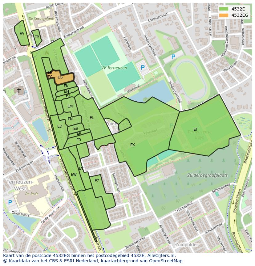 Afbeelding van het postcodegebied 4532 EG op de kaart.