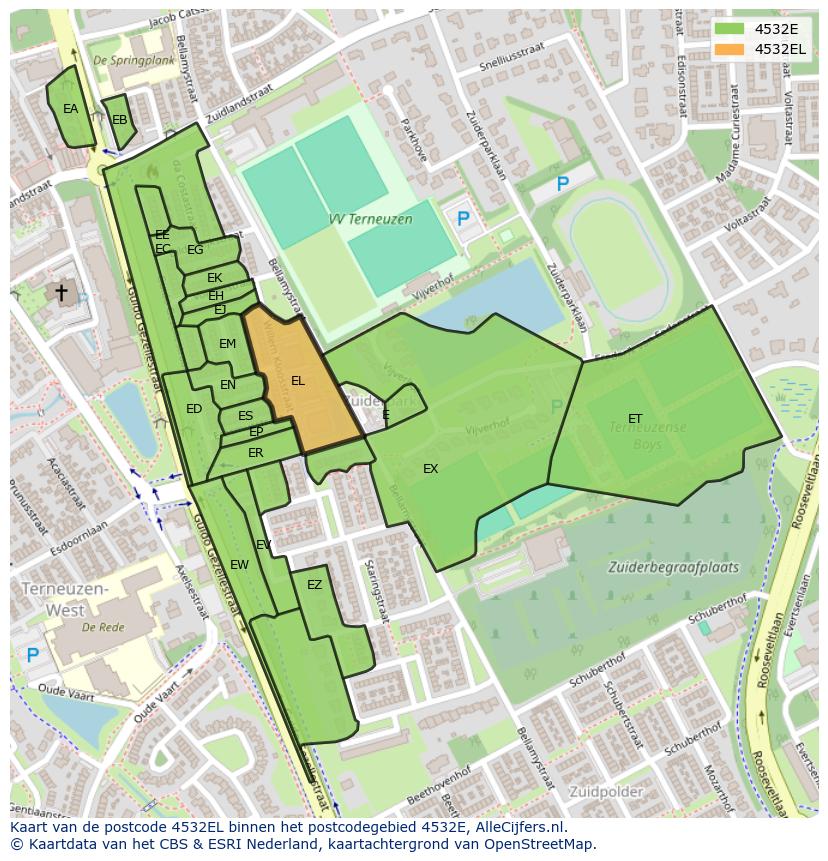 Afbeelding van het postcodegebied 4532 EL op de kaart.