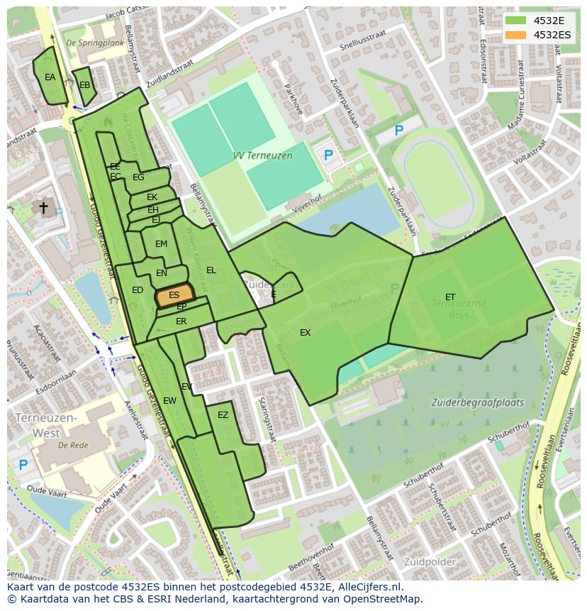 Afbeelding van het postcodegebied 4532 ES op de kaart.