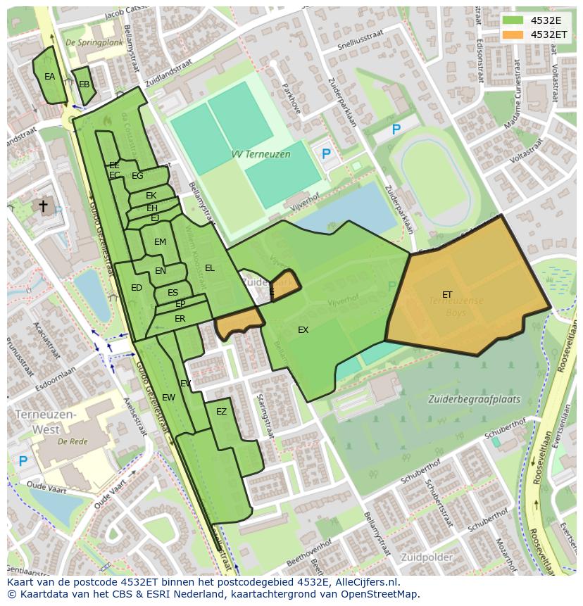 Afbeelding van het postcodegebied 4532 ET op de kaart.
