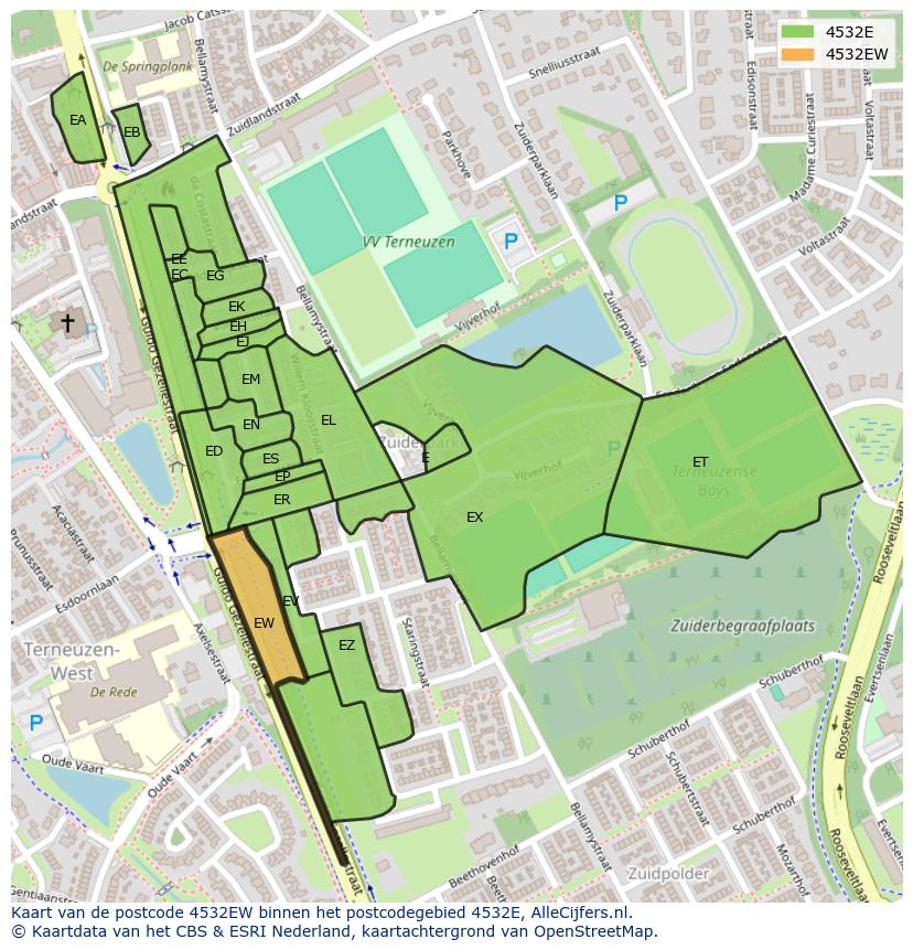 Afbeelding van het postcodegebied 4532 EW op de kaart.