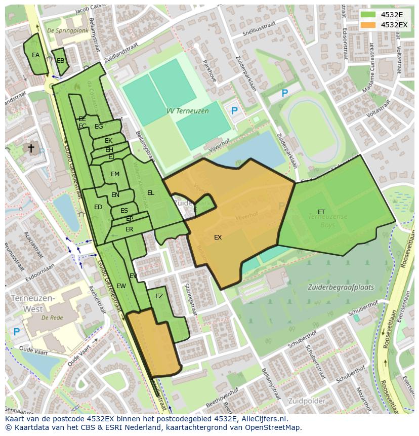 Afbeelding van het postcodegebied 4532 EX op de kaart.