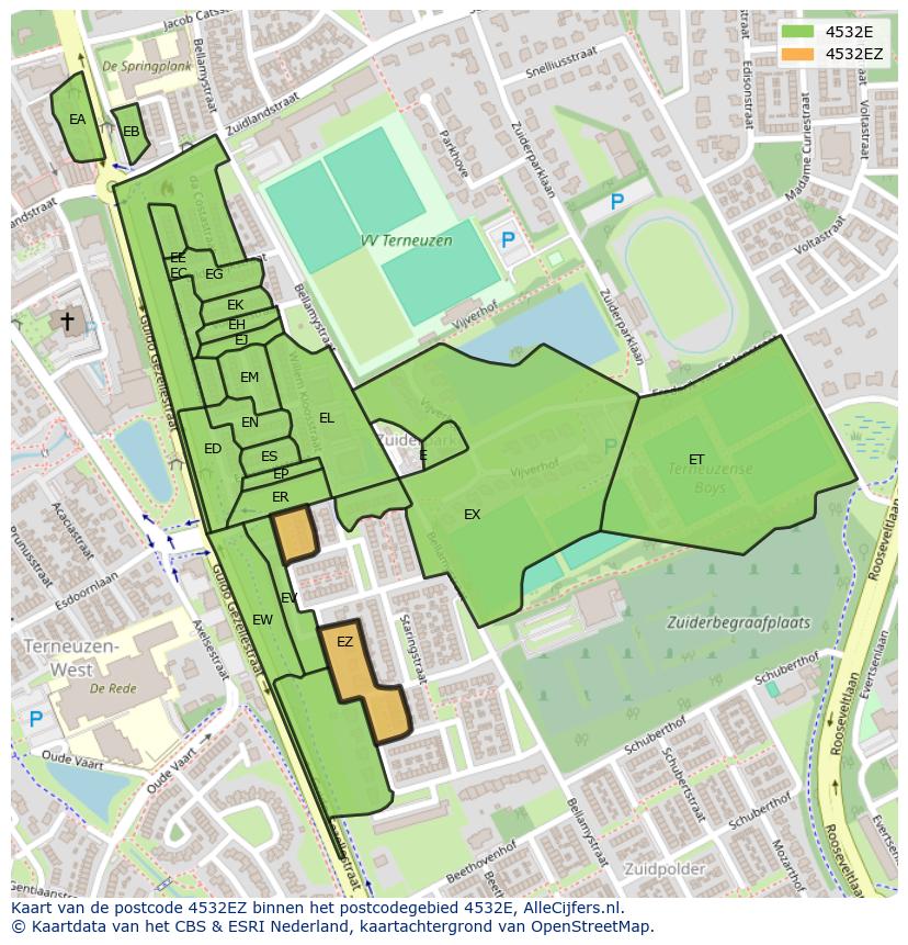 Afbeelding van het postcodegebied 4532 EZ op de kaart.