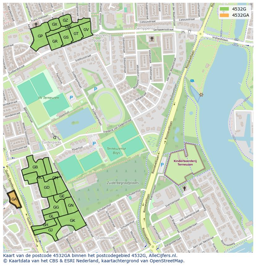 Afbeelding van het postcodegebied 4532 GA op de kaart.