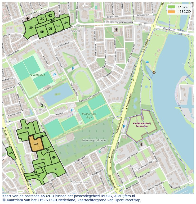 Afbeelding van het postcodegebied 4532 GD op de kaart.