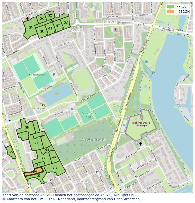 Afbeelding van het postcodegebied 4532 GH op de kaart.