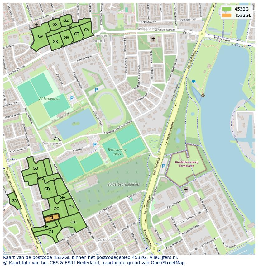 Afbeelding van het postcodegebied 4532 GL op de kaart.