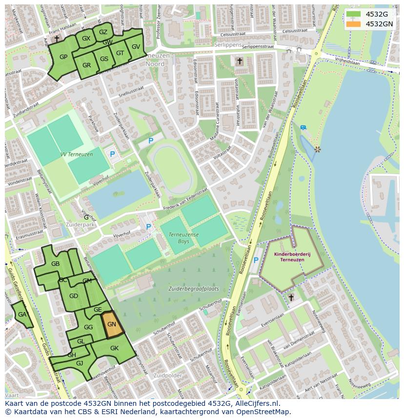 Afbeelding van het postcodegebied 4532 GN op de kaart.