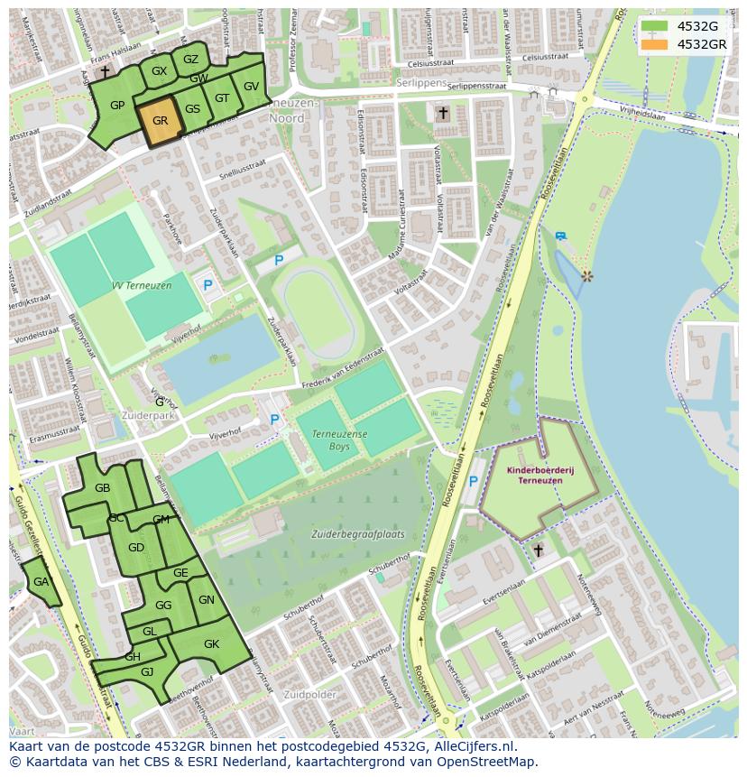 Afbeelding van het postcodegebied 4532 GR op de kaart.