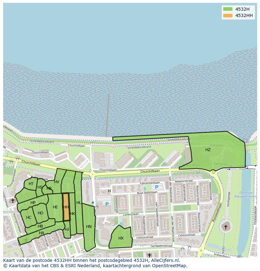 Afbeelding van het postcodegebied 4532 HH op de kaart.