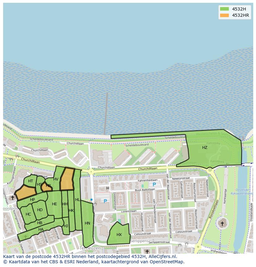 Afbeelding van het postcodegebied 4532 HR op de kaart.