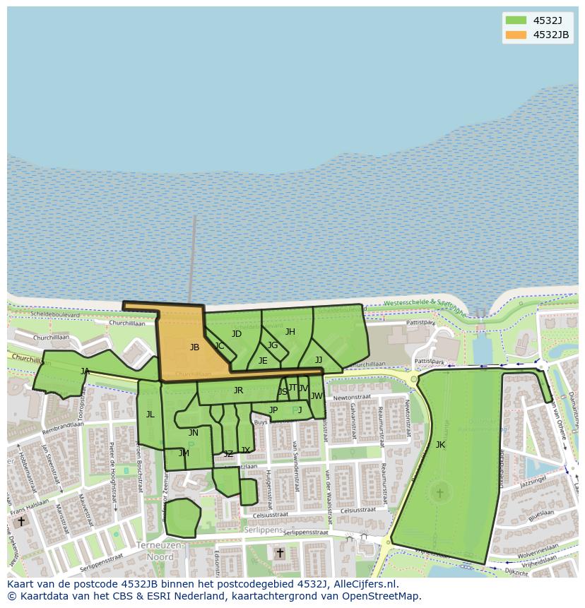 Afbeelding van het postcodegebied 4532 JB op de kaart.