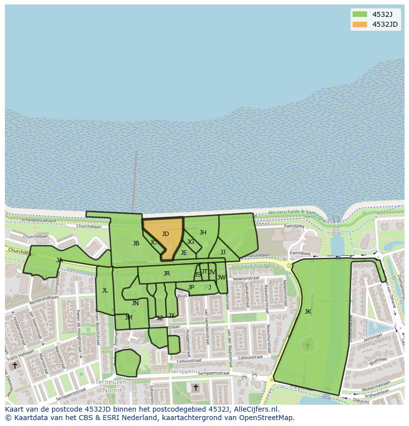 Afbeelding van het postcodegebied 4532 JD op de kaart.