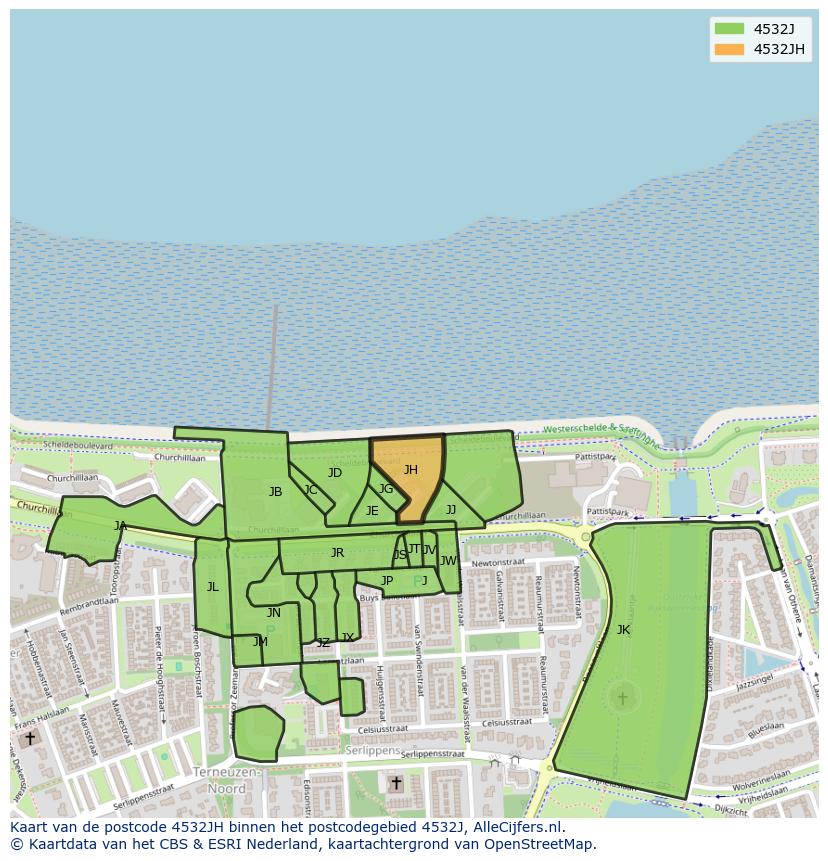 Afbeelding van het postcodegebied 4532 JH op de kaart.