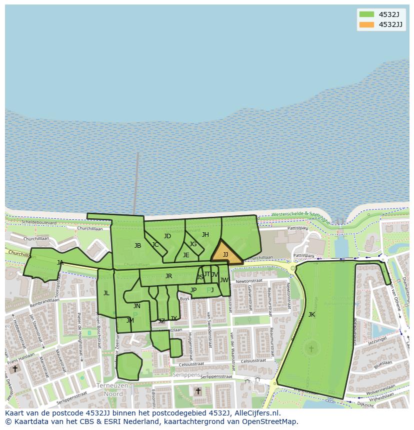 Afbeelding van het postcodegebied 4532 JJ op de kaart.