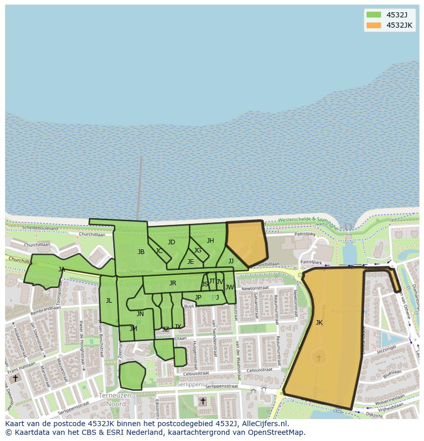 Afbeelding van het postcodegebied 4532 JK op de kaart.