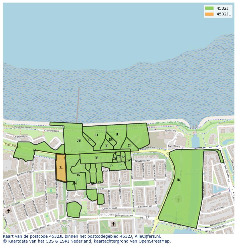 Afbeelding van het postcodegebied 4532 JL op de kaart.