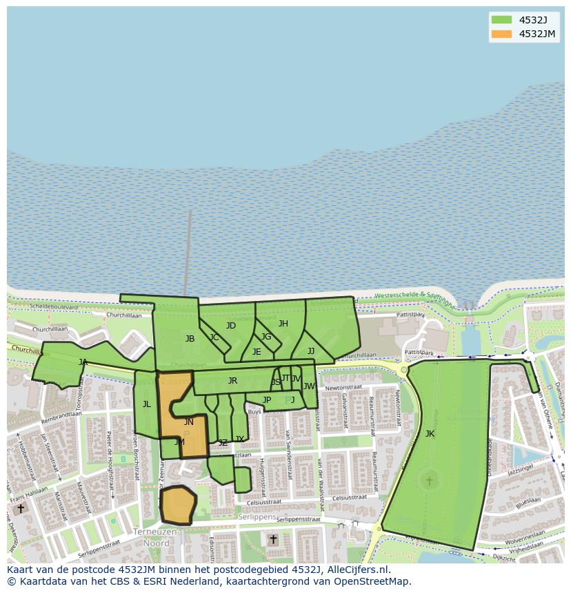 Afbeelding van het postcodegebied 4532 JM op de kaart.