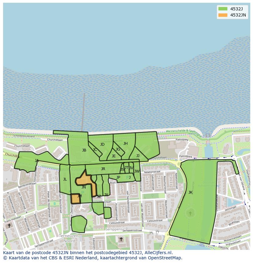 Afbeelding van het postcodegebied 4532 JN op de kaart.