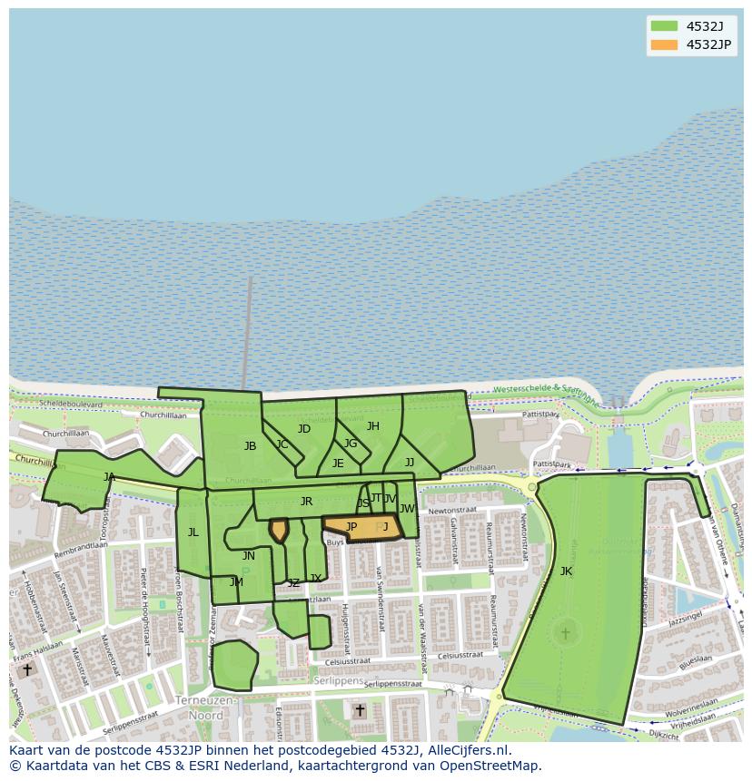 Afbeelding van het postcodegebied 4532 JP op de kaart.