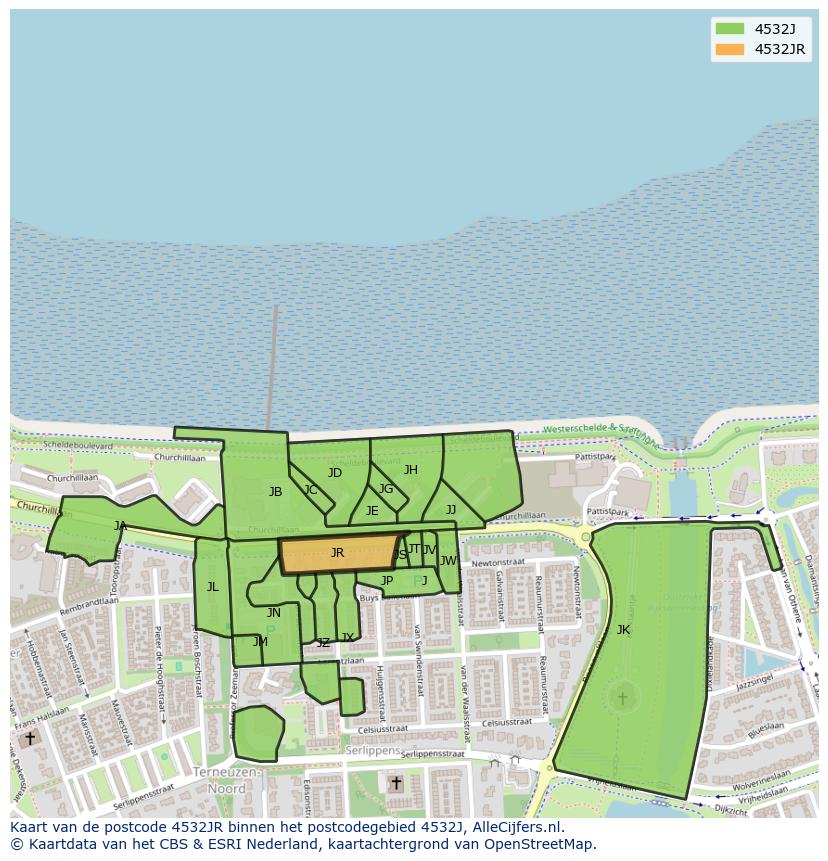 Afbeelding van het postcodegebied 4532 JR op de kaart.