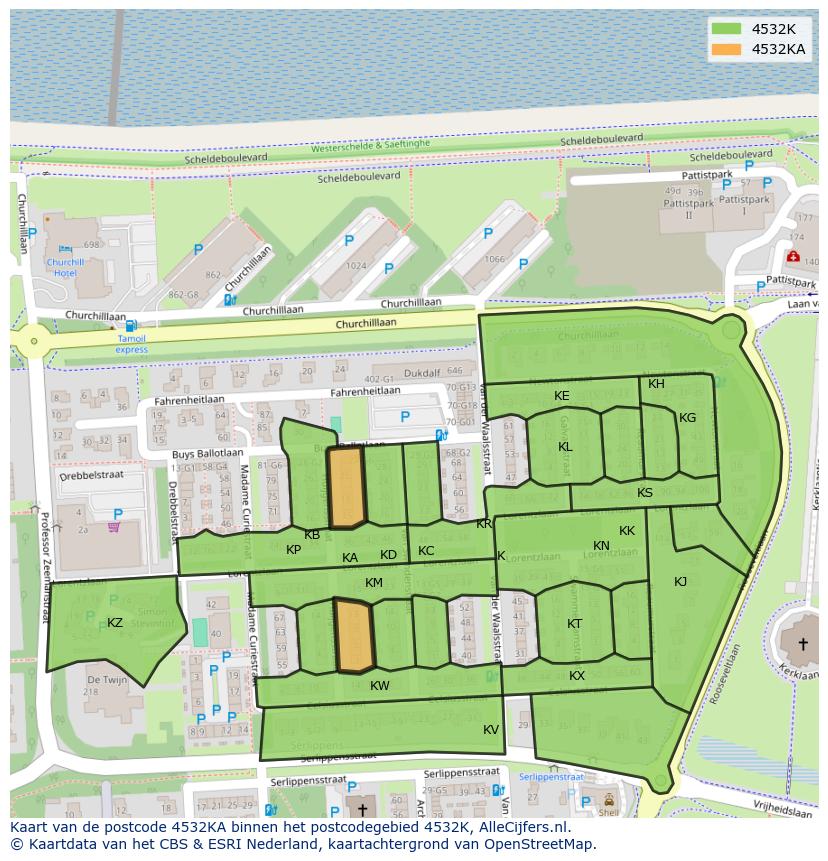 Afbeelding van het postcodegebied 4532 KA op de kaart.