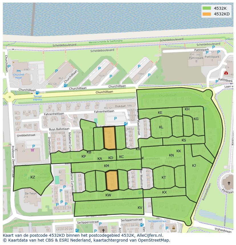 Afbeelding van het postcodegebied 4532 KD op de kaart.