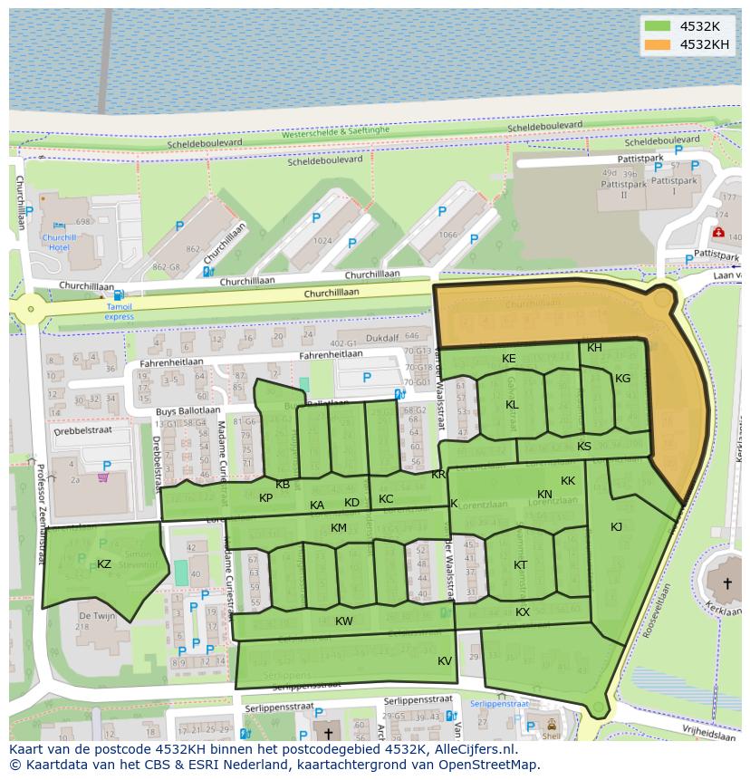 Afbeelding van het postcodegebied 4532 KH op de kaart.