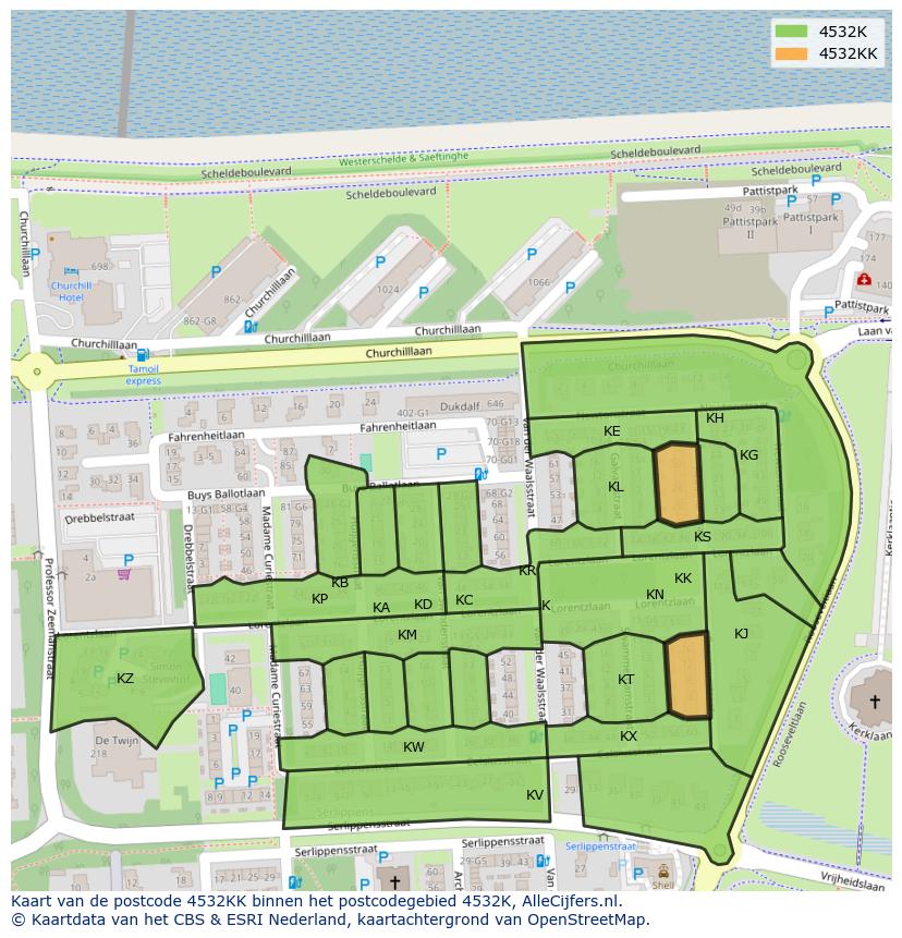 Afbeelding van het postcodegebied 4532 KK op de kaart.