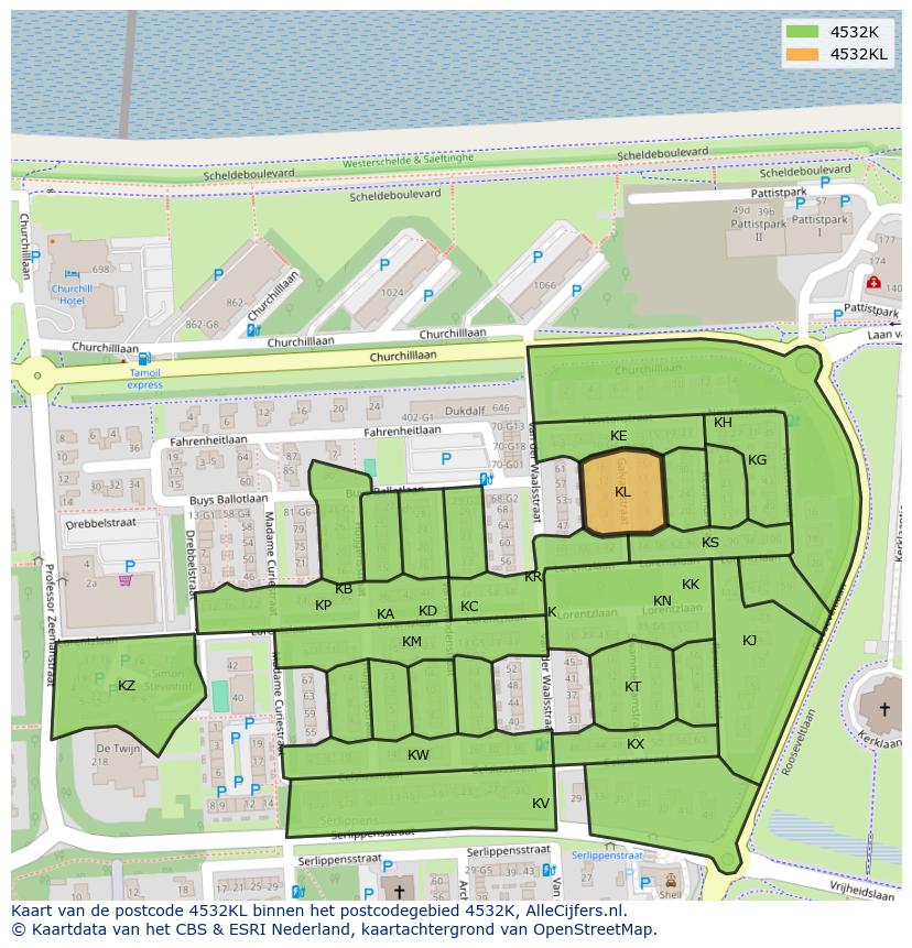 Afbeelding van het postcodegebied 4532 KL op de kaart.