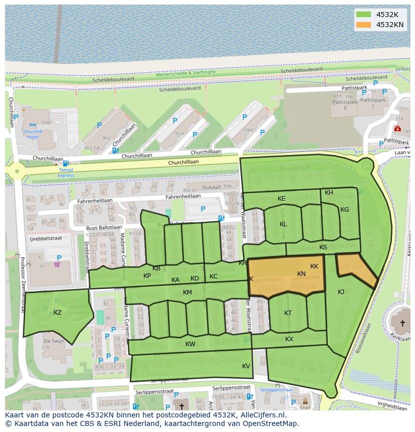 Afbeelding van het postcodegebied 4532 KN op de kaart.