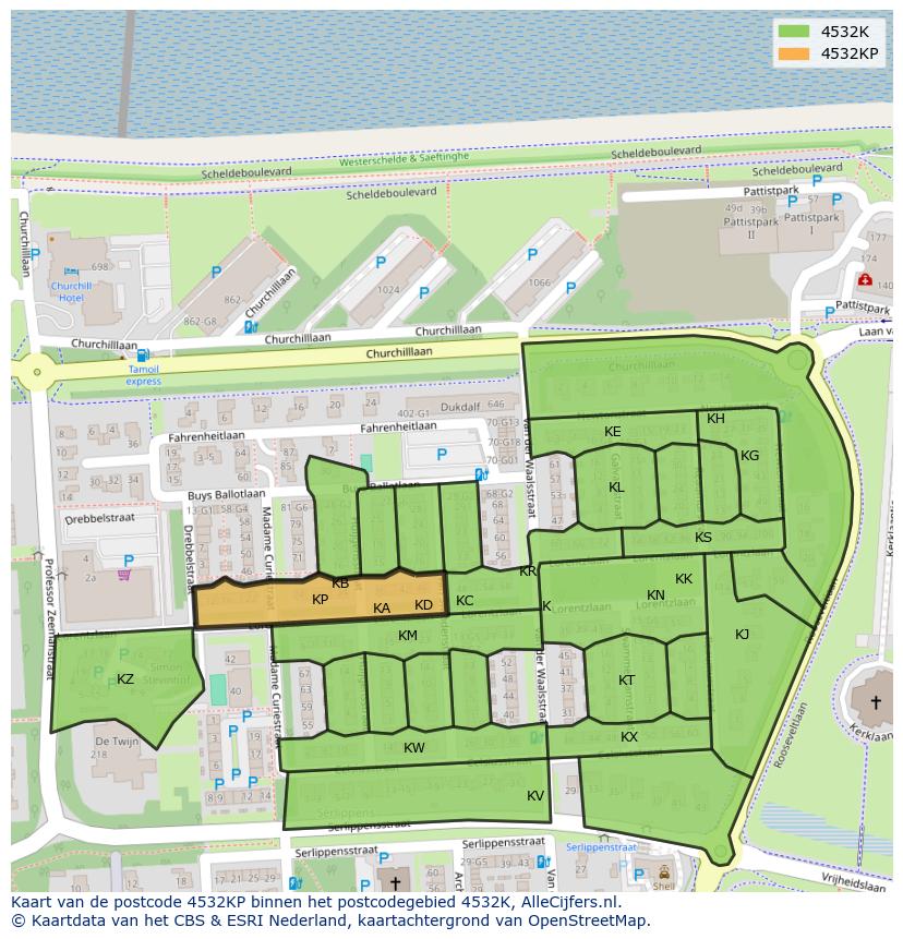 Afbeelding van het postcodegebied 4532 KP op de kaart.