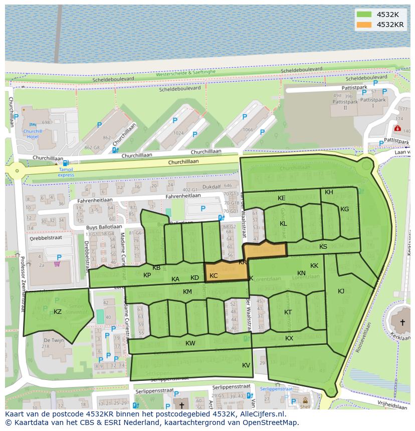 Afbeelding van het postcodegebied 4532 KR op de kaart.