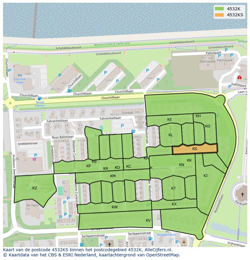 Afbeelding van het postcodegebied 4532 KS op de kaart.