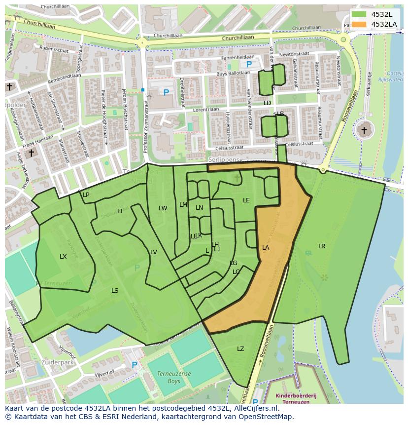 Afbeelding van het postcodegebied 4532 LA op de kaart.