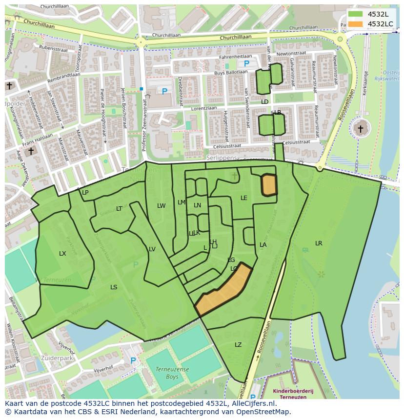 Afbeelding van het postcodegebied 4532 LC op de kaart.