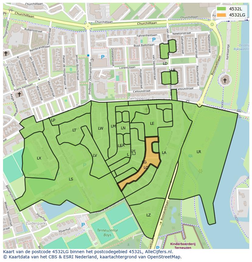 Afbeelding van het postcodegebied 4532 LG op de kaart.