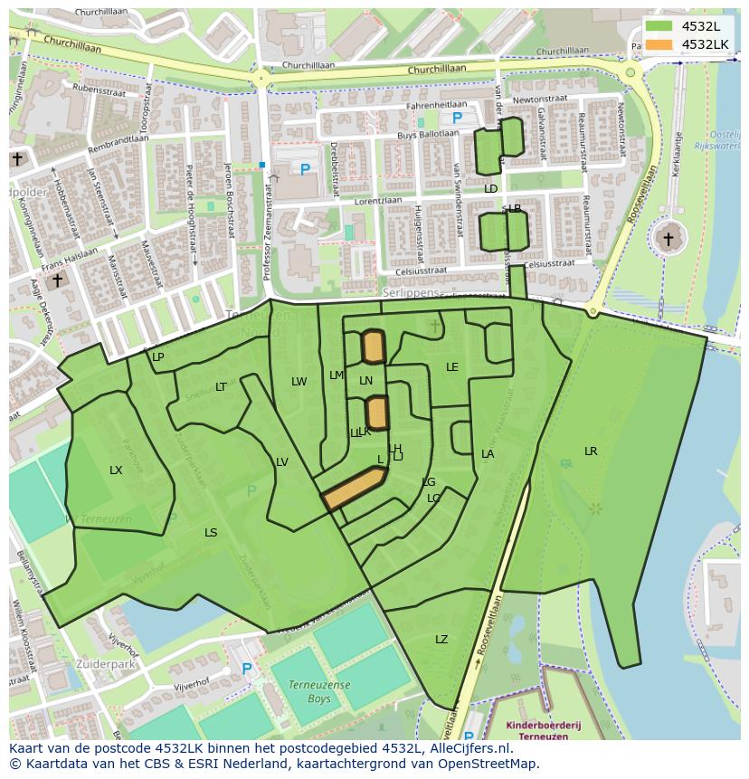 Afbeelding van het postcodegebied 4532 LK op de kaart.