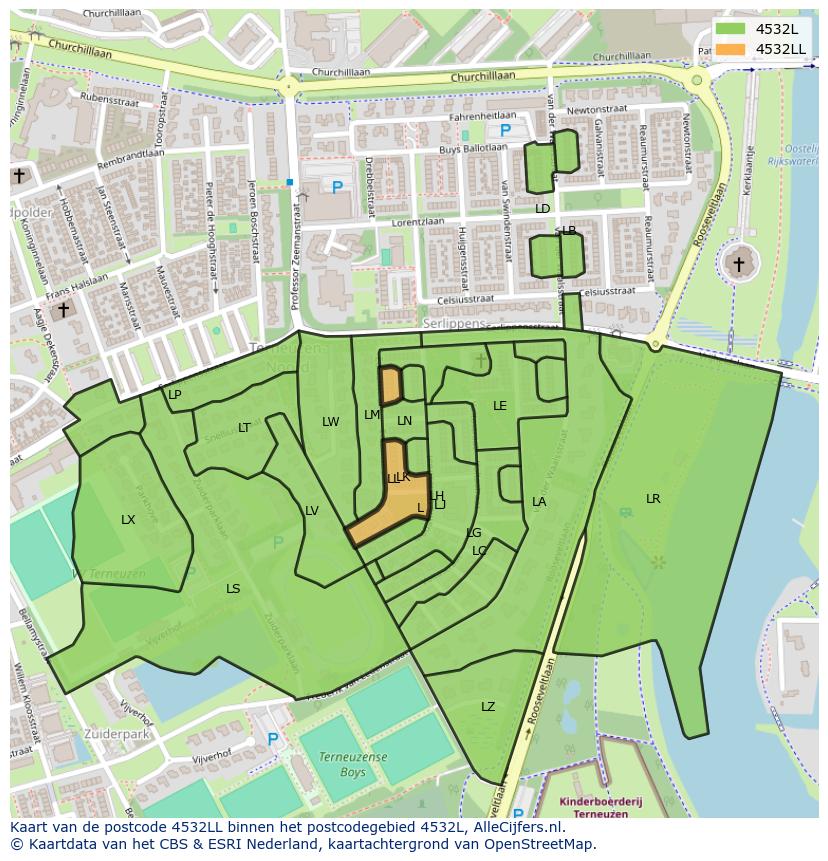 Afbeelding van het postcodegebied 4532 LL op de kaart.