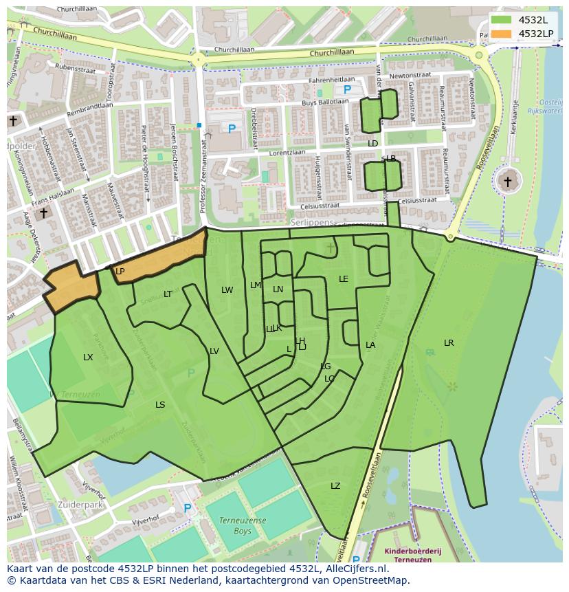 Afbeelding van het postcodegebied 4532 LP op de kaart.