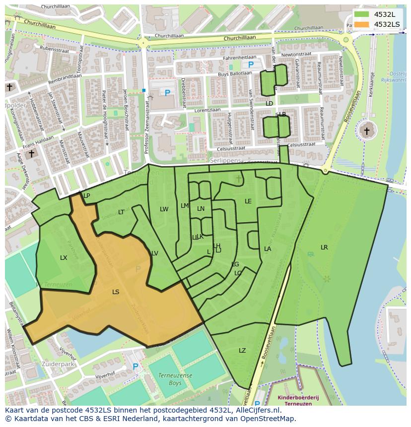 Afbeelding van het postcodegebied 4532 LS op de kaart.