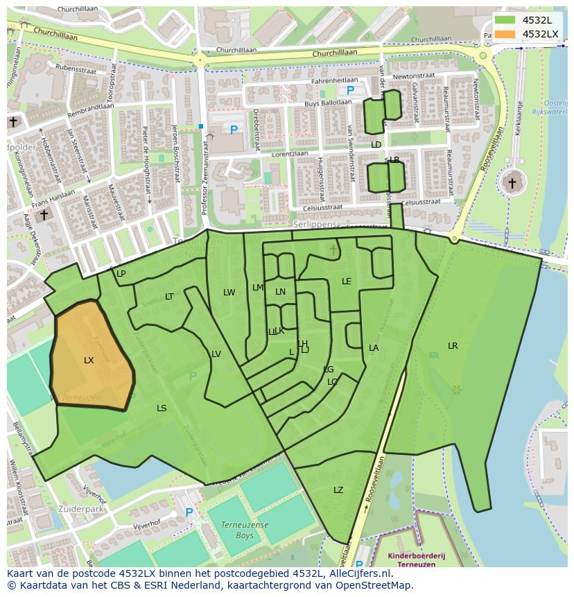 Afbeelding van het postcodegebied 4532 LX op de kaart.
