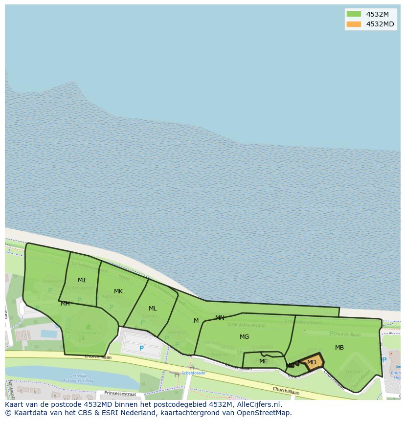 Afbeelding van het postcodegebied 4532 MD op de kaart.