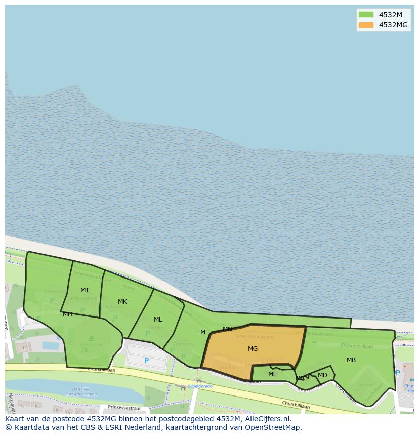 Afbeelding van het postcodegebied 4532 MG op de kaart.