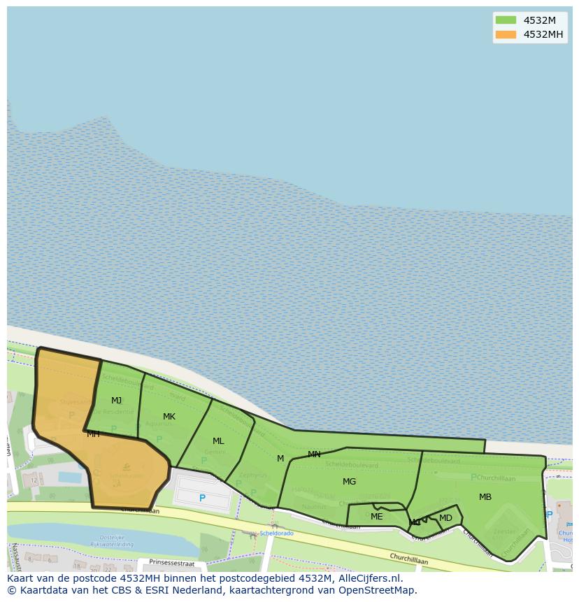 Afbeelding van het postcodegebied 4532 MH op de kaart.